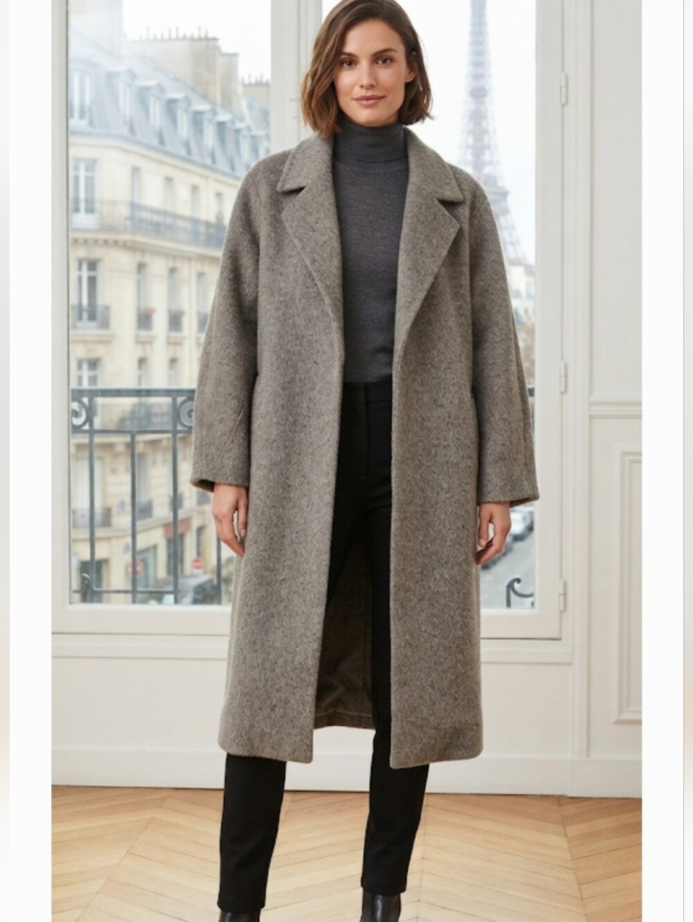 NAP‎ Loungewear oversized wool-alpaca blend coat in silver grey. Size M